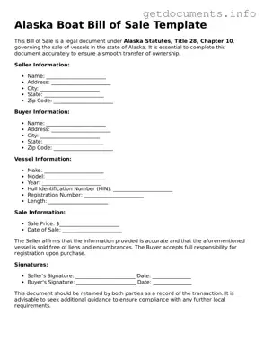Free  Boat Bill of Sale Template for Alaska