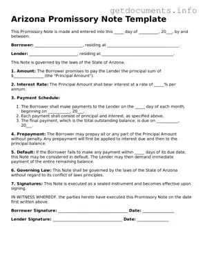 Free  Promissory Note Template for Arizona