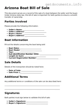 Free  Boat Bill of Sale Template for Arizona