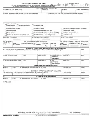 Official Da 31 Form
