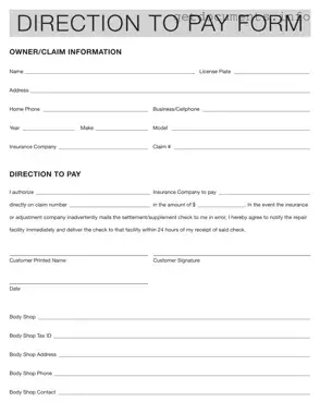 Official Authorization And Direction Pay Form