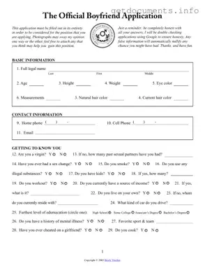 Official Boyfriend application form Form