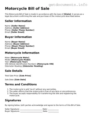 Printable Motorcycle Bill of Sale Document