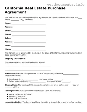 Free  Real Estate Purchase Agreement Template for California