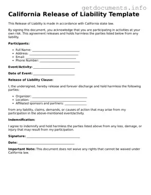 Free  Release of Liability Template for California
