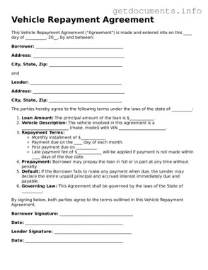 Printable Vehicle Repayment Agreement Document