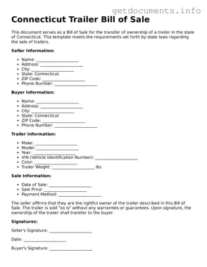 Free  Trailer Bill of Sale Template for Connecticut