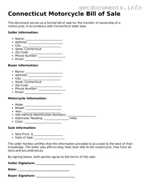 Free  Motorcycle Bill of Sale Template for Connecticut