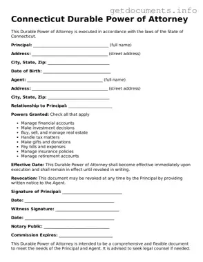 Free  Durable Power of Attorney Template for Connecticut