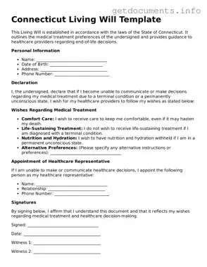 Free  Living Will Template for Connecticut