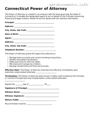 Free  Power of Attorney Template for Connecticut