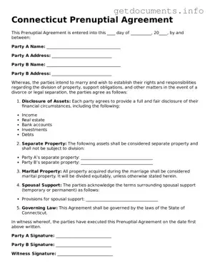Free  Prenuptial Agreement Template for Connecticut