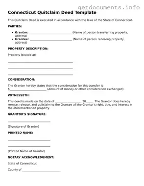 Free  Quitclaim Deed Template for Connecticut