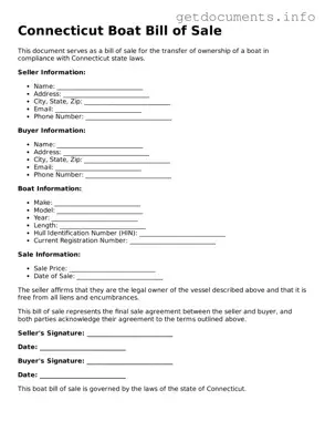 Free  Boat Bill of Sale Template for Connecticut