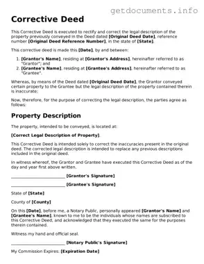 Printable Corrective Deed Document