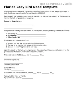 Free  Lady Bird Deed Template for Florida