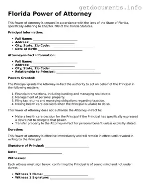Free  Power of Attorney Template for Florida