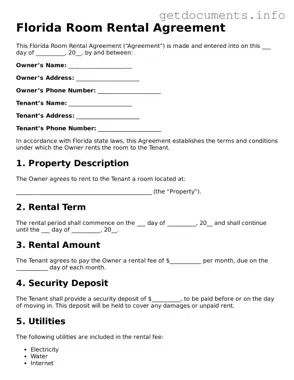 Free  Room Rental Agreement Template for Florida