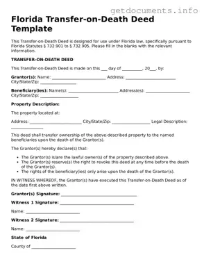 Free  Transfer-on-Death Deed Template for Florida