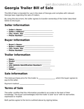 Free  Trailer Bill of Sale Template for Georgia