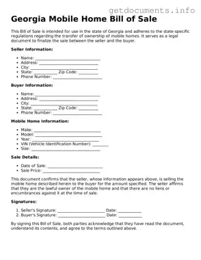 Free  Mobile Home Bill of Sale Template for Georgia