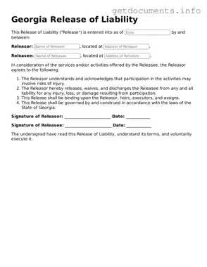 Free  Release of Liability Template for Georgia