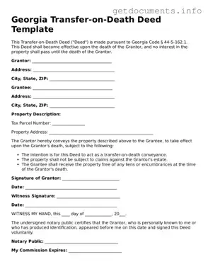 Free  Transfer-on-Death Deed Template for Georgia