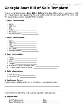Free  Boat Bill of Sale Template for Georgia