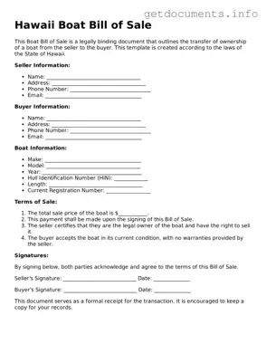 Free  Boat Bill of Sale Template for Hawaii