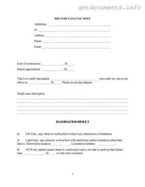 Official Doctors Excuse Note Form