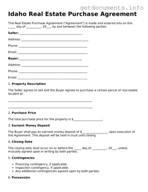 Free  Real Estate Purchase Agreement Template for Idaho