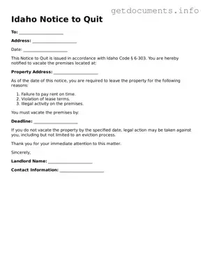 Free  Notice to Quit Template for Idaho