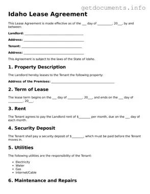 Free  Lease Agreement Template for Idaho