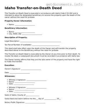 Free  Transfer-on-Death Deed Template for Idaho
