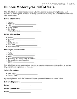 Free  Motorcycle Bill of Sale Template for Illinois