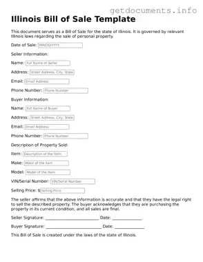Free  Bill of Sale Template for Illinois