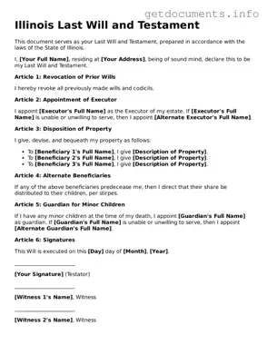 Free  Last Will and Testament Template for Illinois