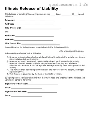 Free  Release of Liability Template for Illinois