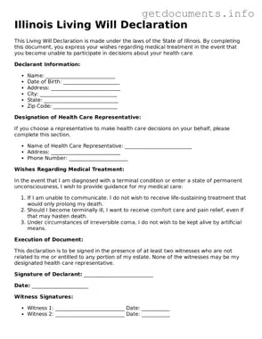 Free  Living Will Template for Illinois