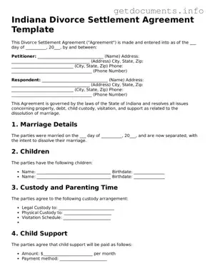 Free  Divorce Settlement Agreement Template for Indiana