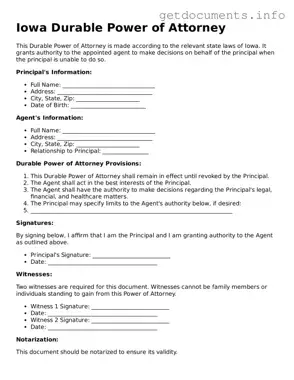Free  Durable Power of Attorney Template for Iowa