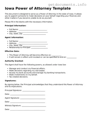 Free  Power of Attorney Template for Iowa