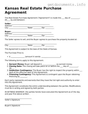 Free  Real Estate Purchase Agreement Template for Kansas