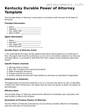 Free  Durable Power of Attorney Template for Kentucky