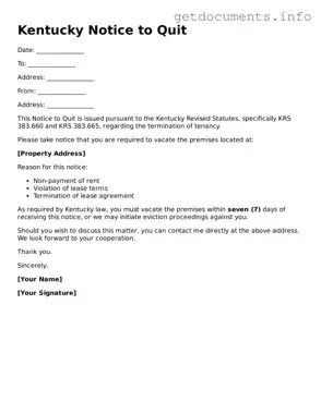 Free  Notice to Quit Template for Kentucky