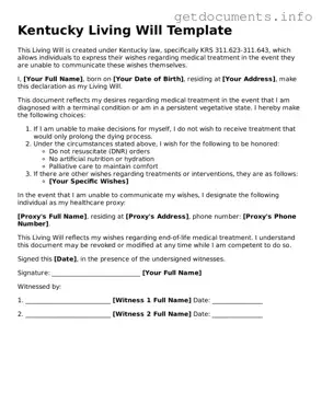 Free  Living Will Template for Kentucky