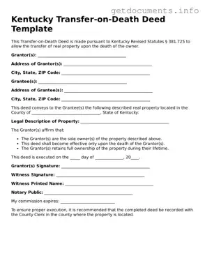 Free  Transfer-on-Death Deed Template for Kentucky