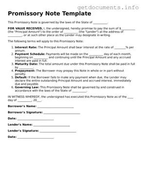 Printable Promissory Note Document