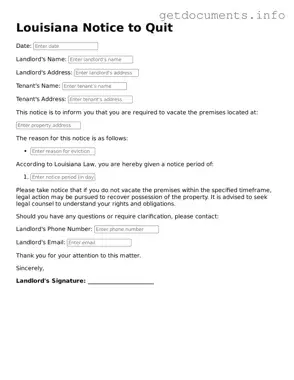Free  Notice to Quit Template for Louisiana