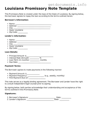 Free  Promissory Note Template for Louisiana